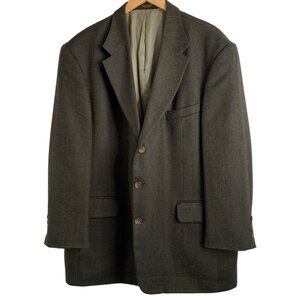 VTG 80s Oscar De La Renta Green Herringbone Wool Blazer 46R Colombia 8901